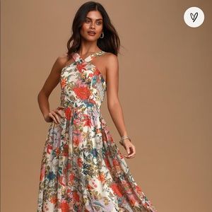 Lulus The Lilja Cream Floral Print Maxi Dress. NWT